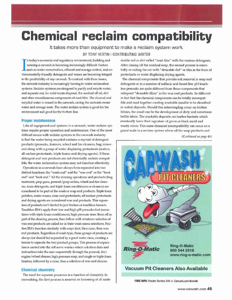 Chemical Reclaim Compatibility - Ver-tech Labs